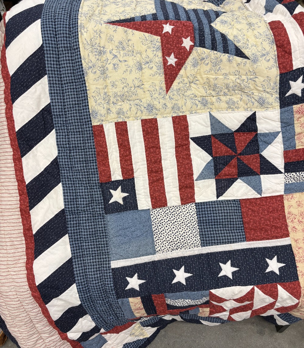 4th of July reds ivory blues star quilt throw