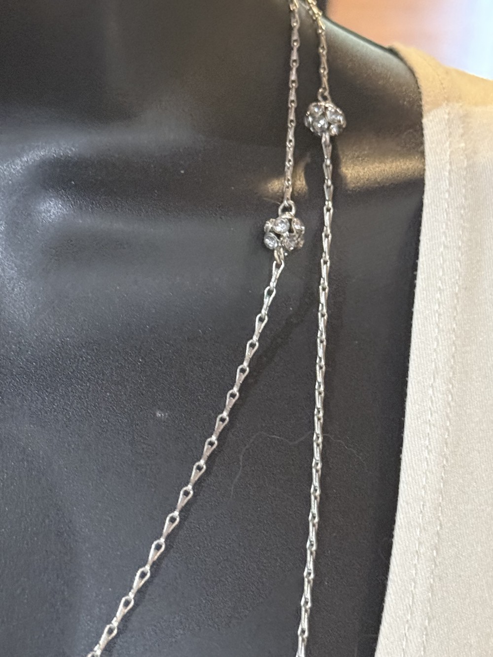 Long Necklace Silver Rhinestone Beads and Chain