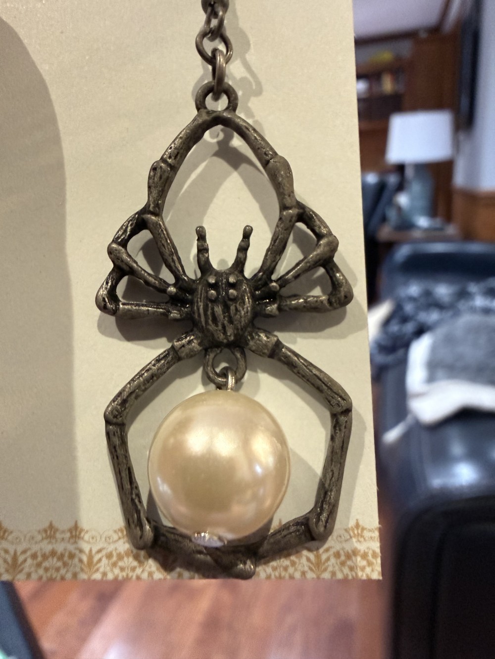 Earrings - Pewter Spider Dangling Pearl