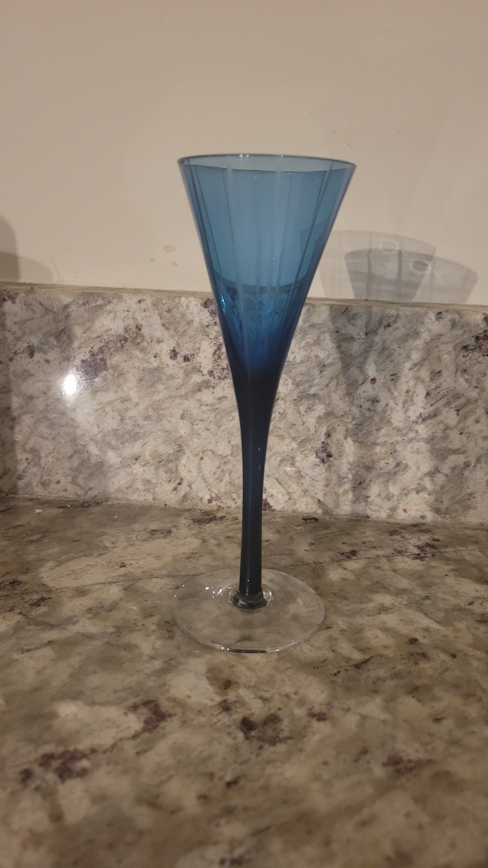 Trumpet Style Fluted Blue Glass