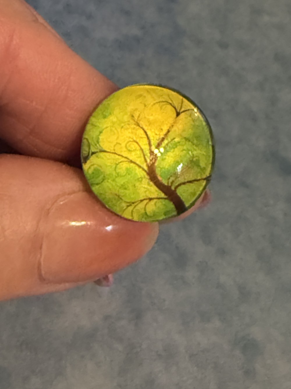 Adjustable Ring - Tree of Life Brown Tree Green Background