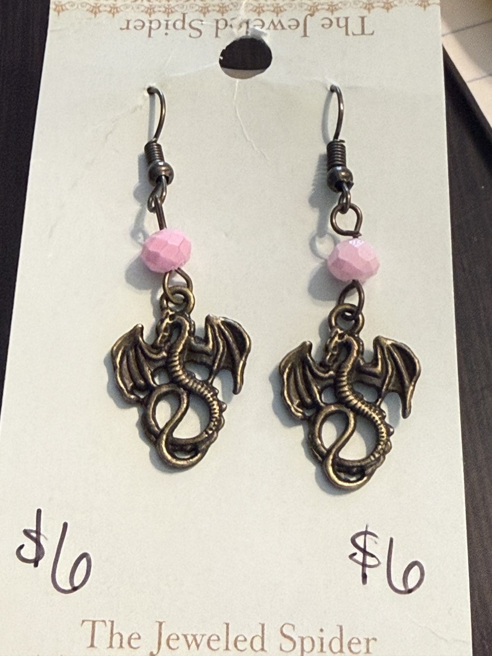 Earrings - Sm Bronze Dragon w/ Bead