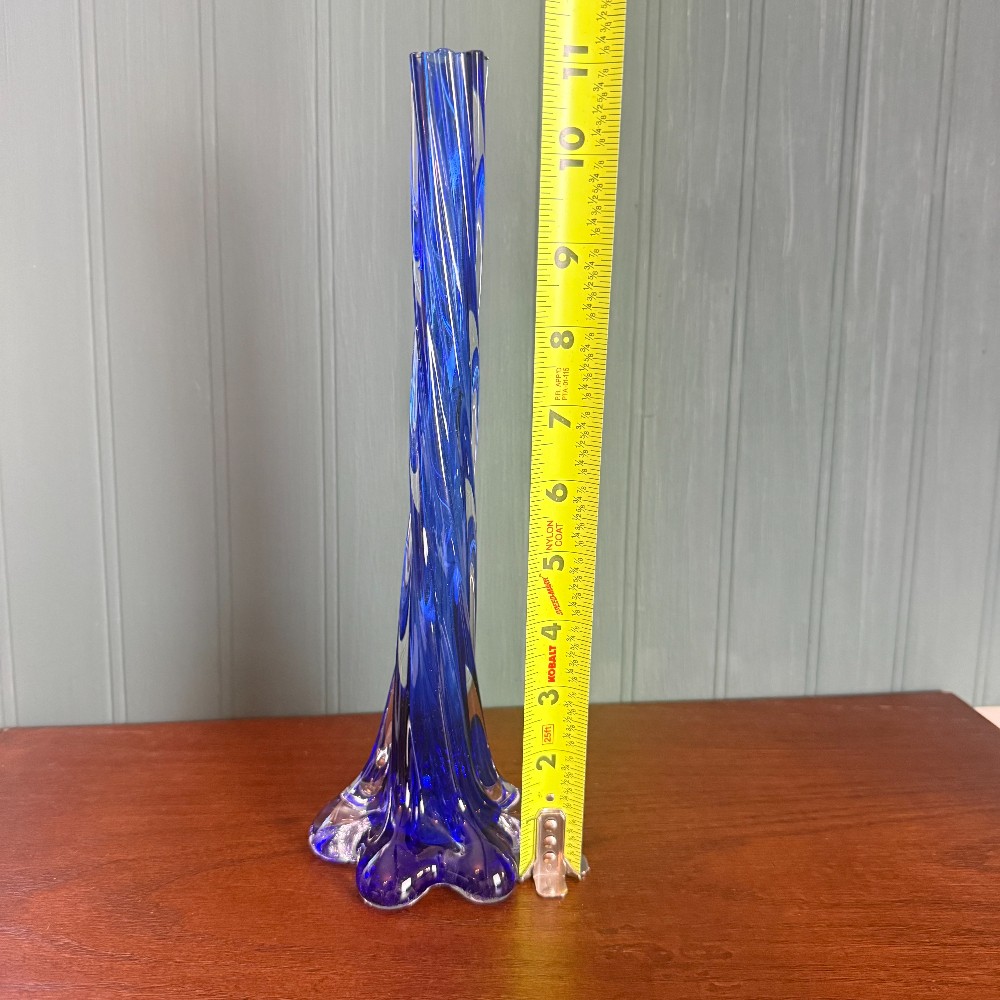 Cobalt Blue Swung Glass Bud Vase