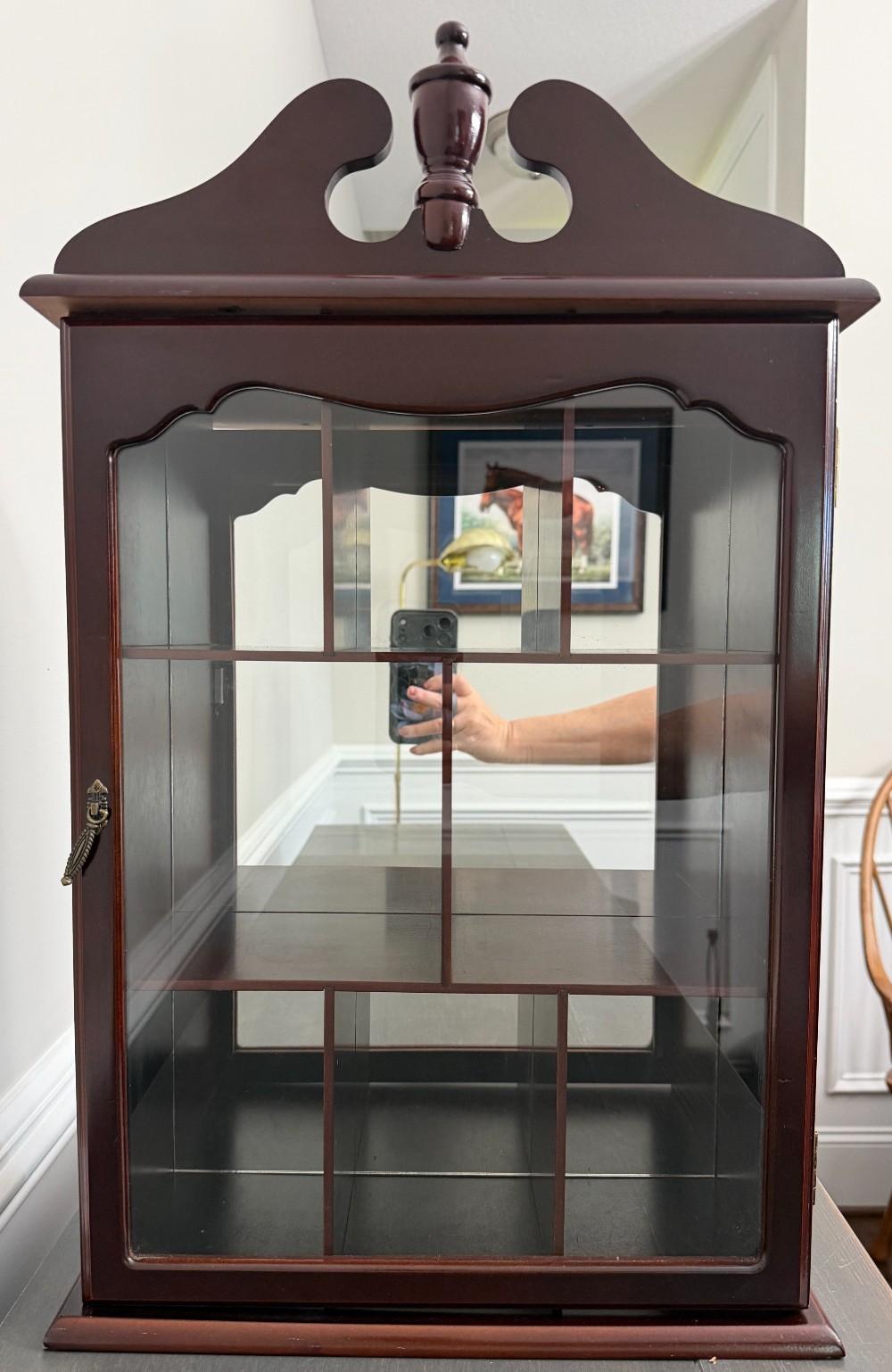 Vintage Wall-Mounted Mirrored Wooden Curio Trinket Cabinet