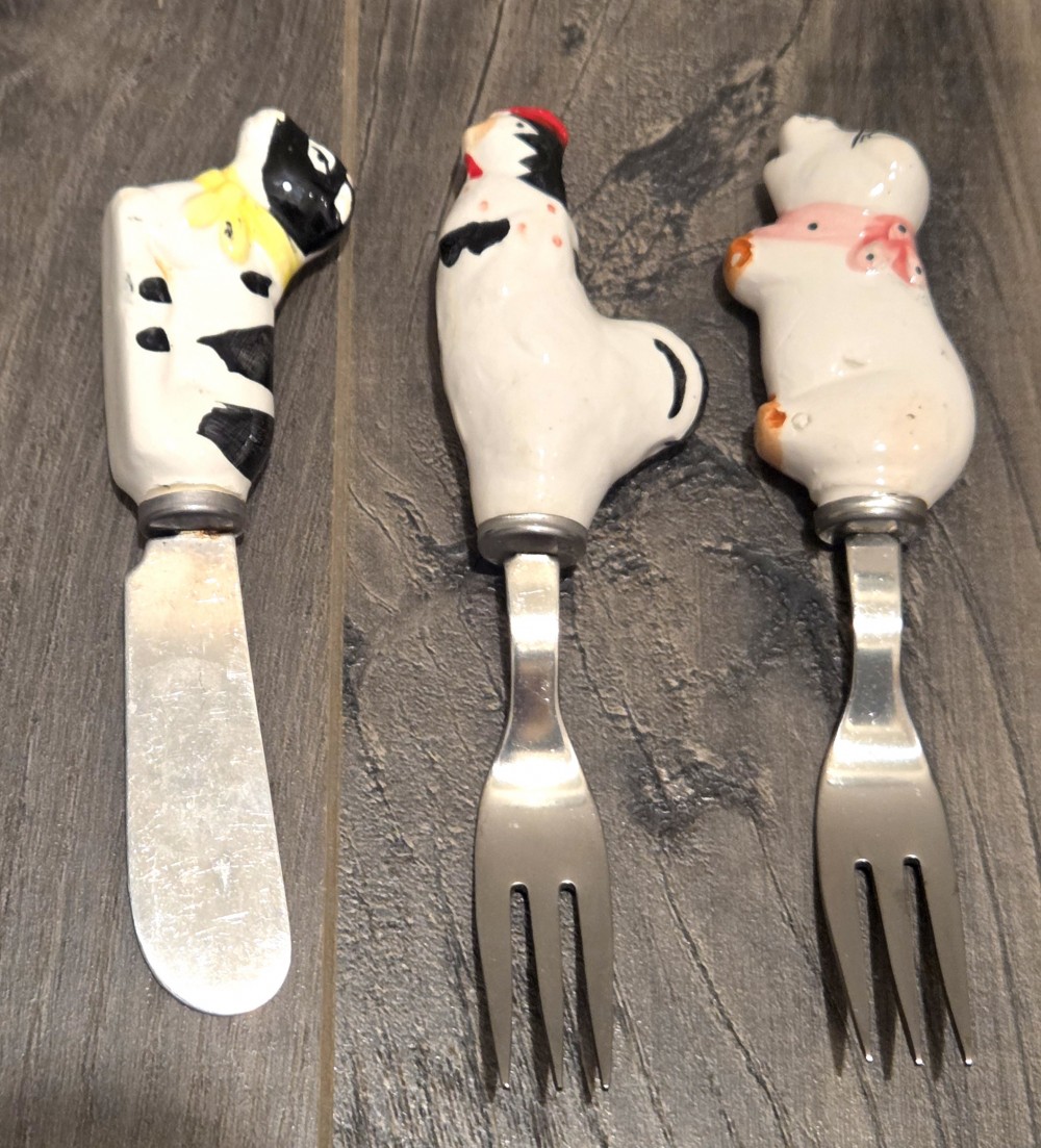 VTG Ceramic Farm Animals Forks + 1 Spreader