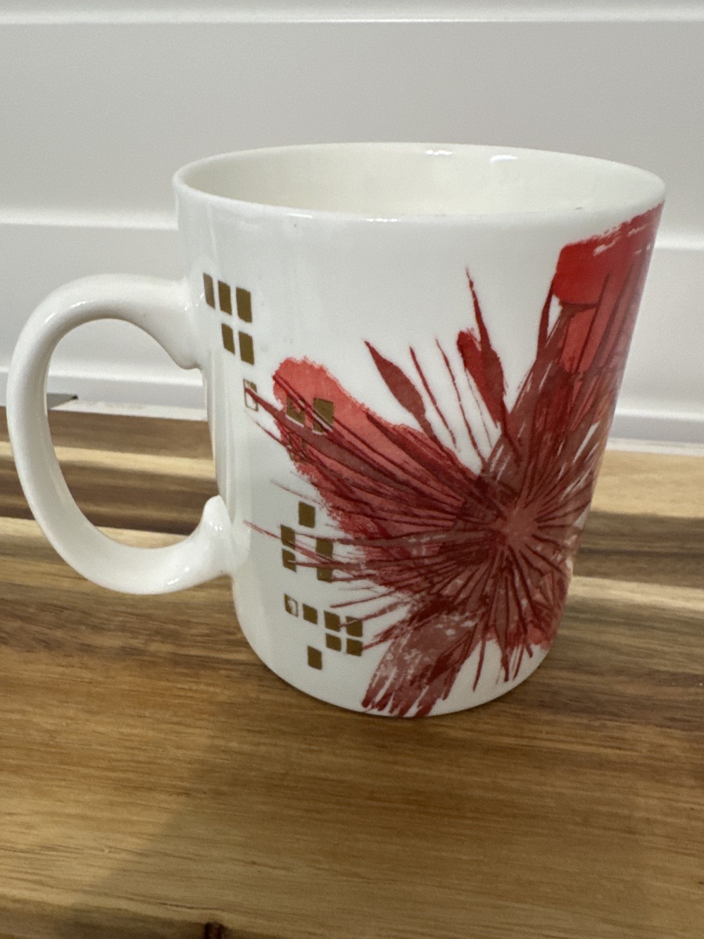 STARBUCKS 2014 CHRISTMAS MUG, RED ABSTRACT POINSETTA