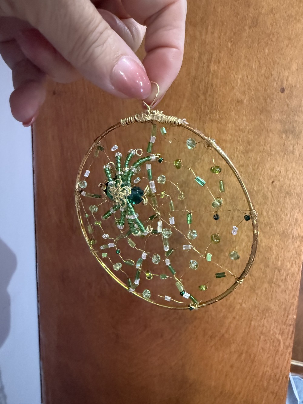 Suncatcher - Spider on Web Green Gold
