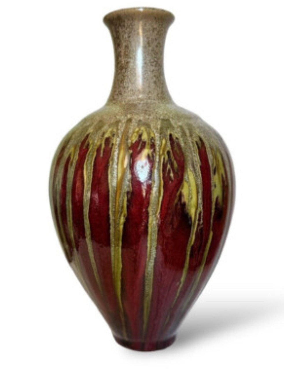 Vintage Pier 1 Imports Drip Glaze 12” Vase Brown Green Gold Burgundy