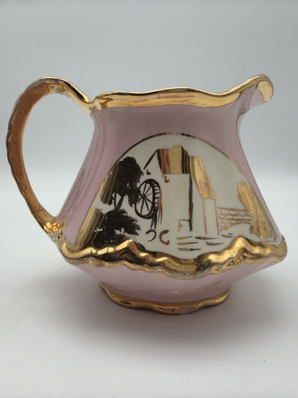 AS IS Vintage Pink & Gold Porcelain Pitcher – Made in USA