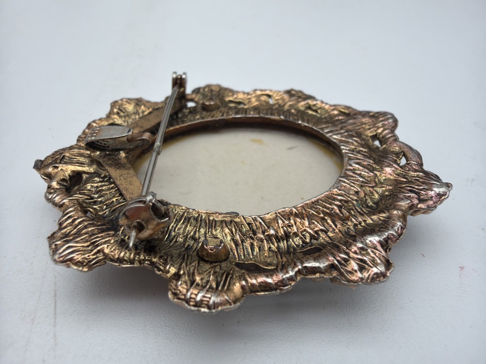 Vtg Floral Cabochon Brooch Pendant
