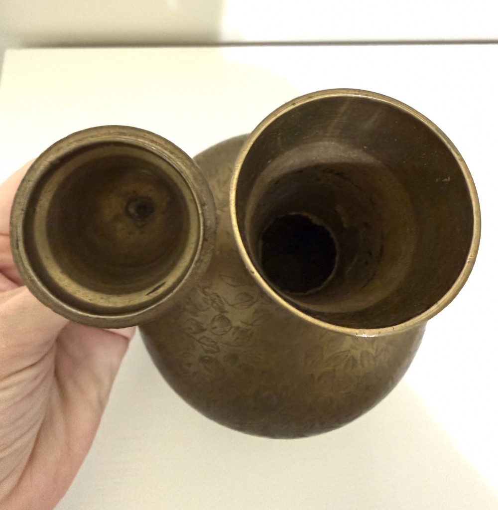 Vintage India engraved brass urn w/ lid