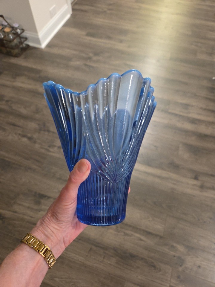 Vintage Fenton Art Deco Blue Glass Vase