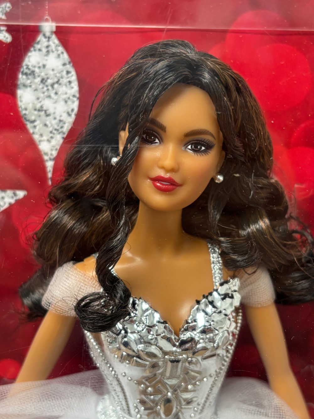 2021 Holiday Barbie Brunette Silver White Gown Christmas Collector Doll Mattel NIB