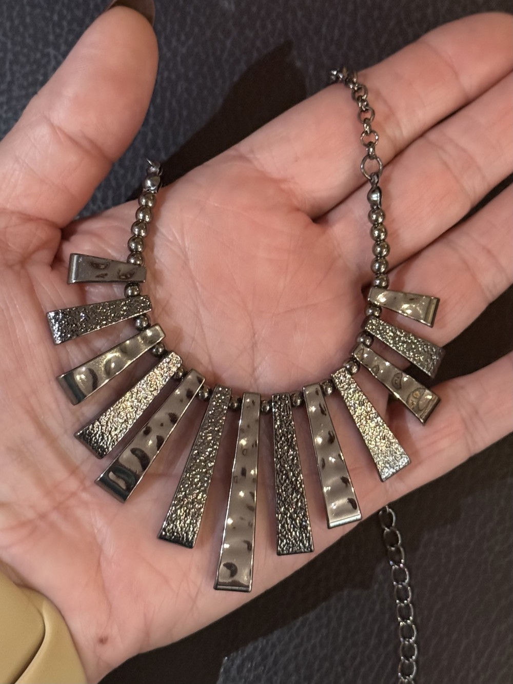 Necklace - Graduated Medallions Beaded GunMetal