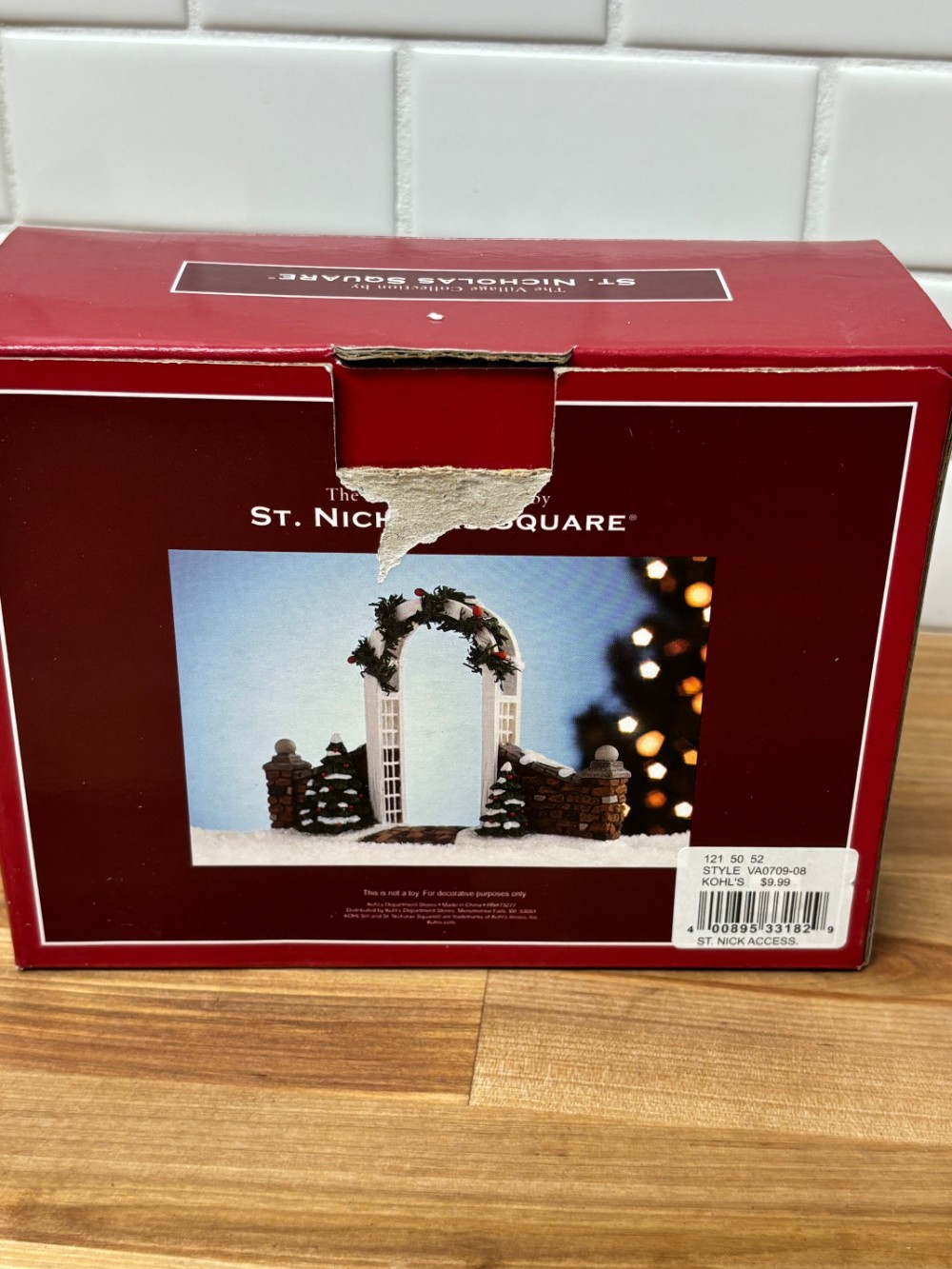 St Nicholas Square Arbor Snowy Garden Gateway Christmas Village with Box