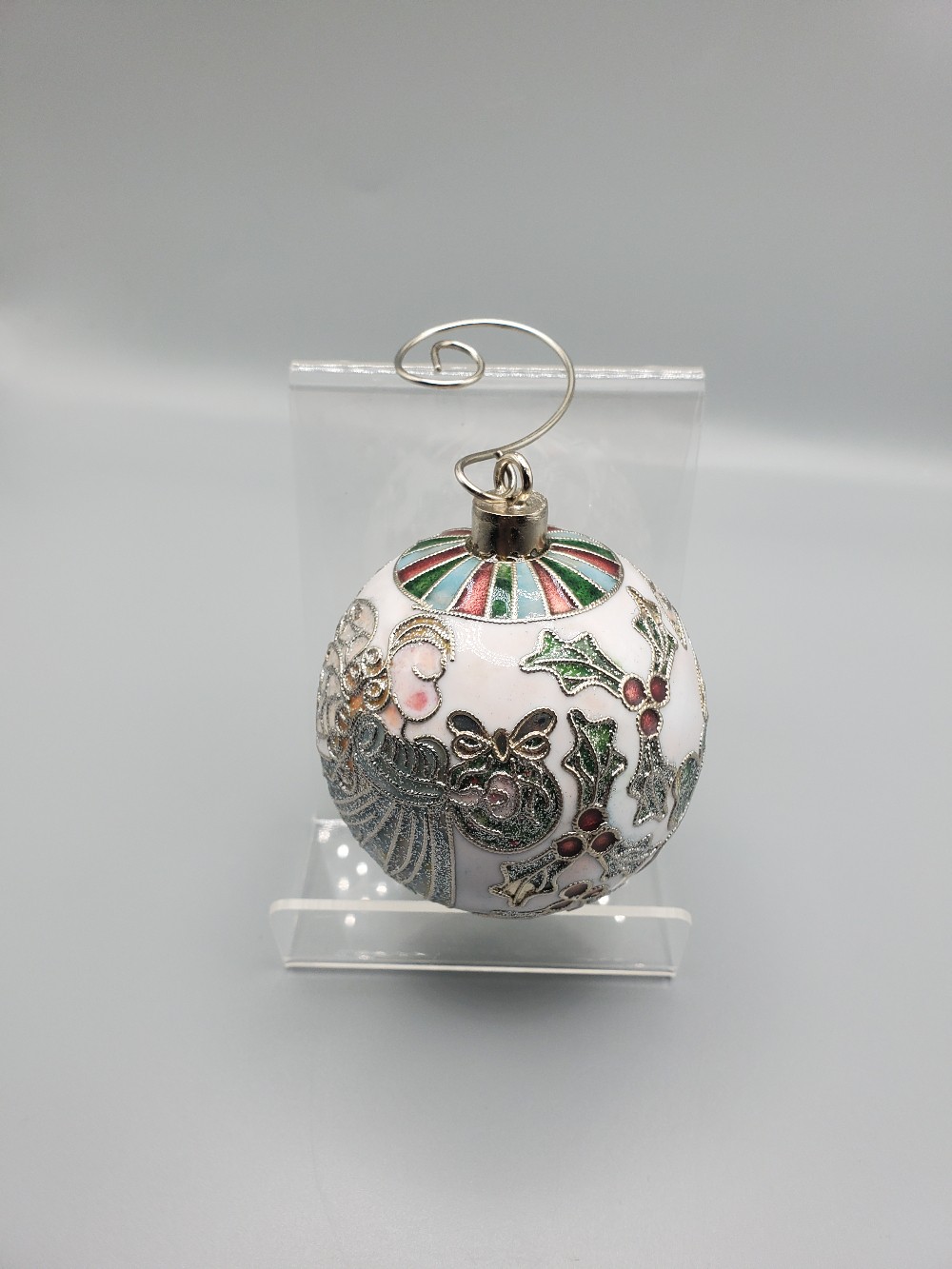 Vintage Cloisonne Enameled Christmas White Angel Ornament