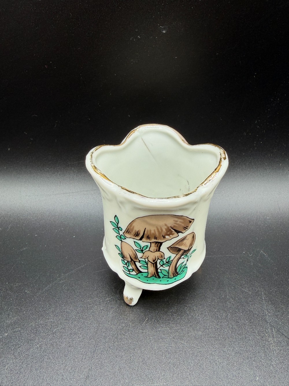 1970s Porcelain Mushroom Toothpick Holder - As-Is Factory Flaw Retro Decor