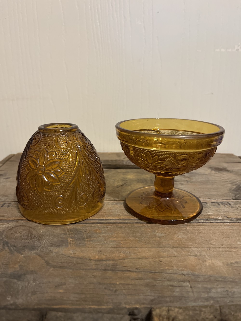Vtg Indiana Glass Tiara Amber Fairy Lamp