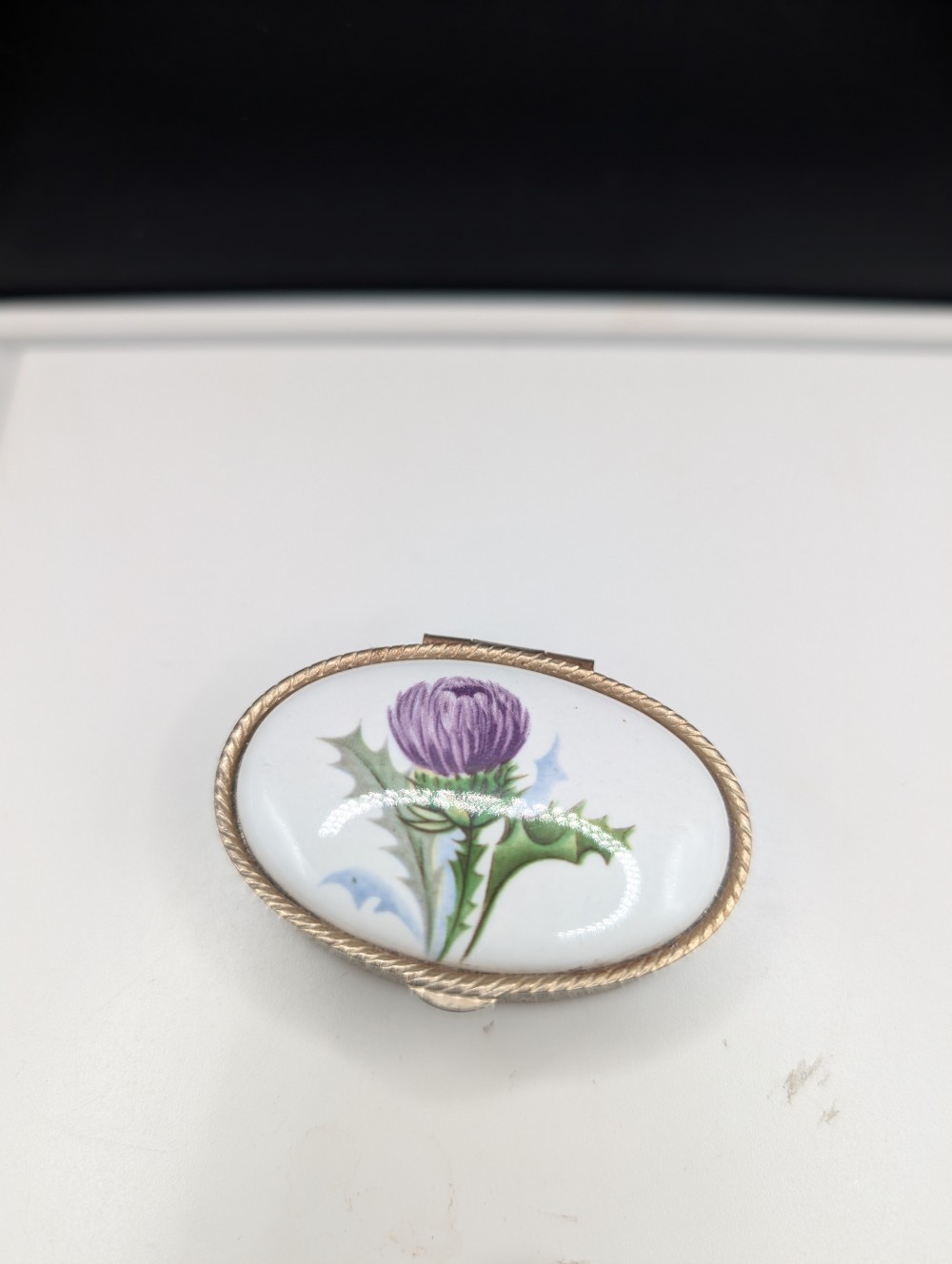 Vtg ceramic/metal pill box