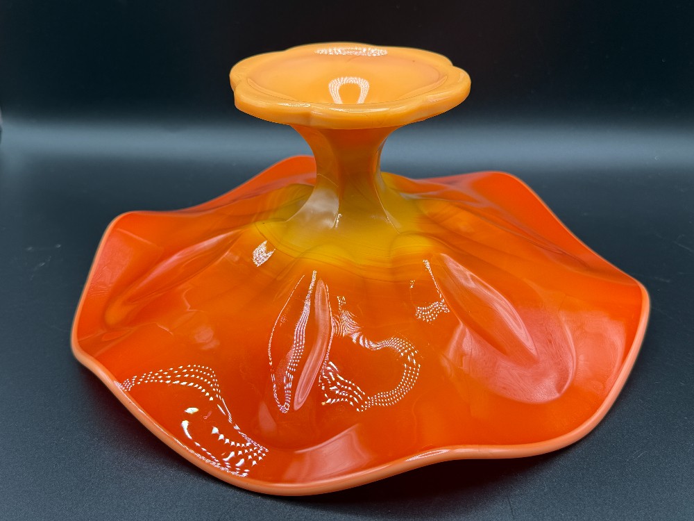 Vintage L.E. Smith Bittersweet Orange Glass Compote Bowl - MCM Simplicity Cadmium Glow