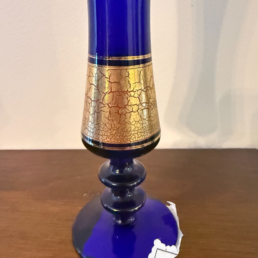 Barth Mann German Cobalt Blue and Crackled Gold Bud Vase, 8
