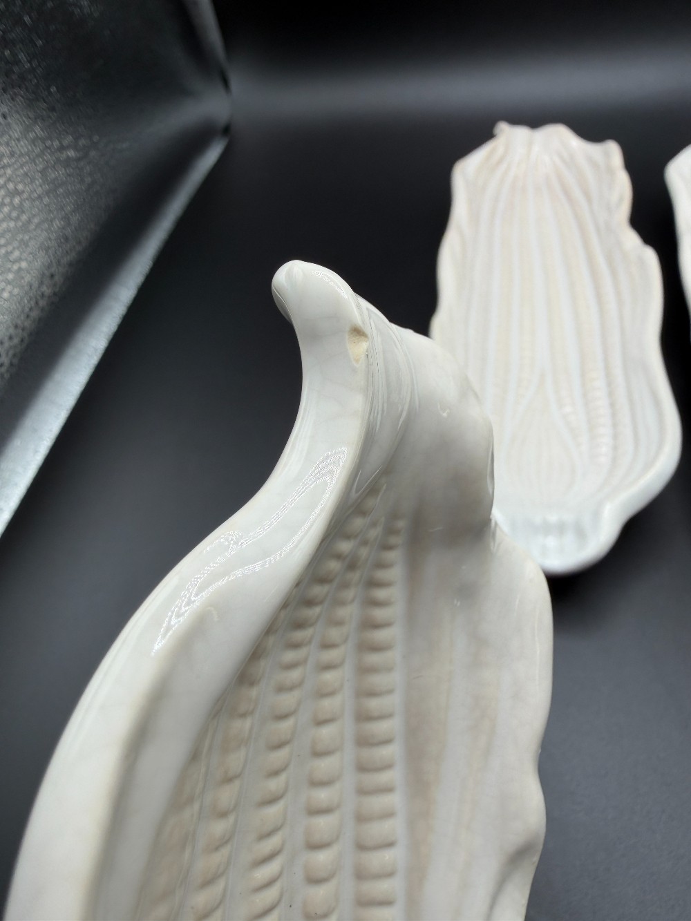 Vintage White Stoneware Corn on the Cob Dishes – Set of 4 Embossed Japan Ceramic Serveware Trays