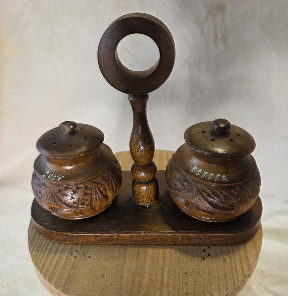VTG Monkeypod Tree Shops Wood Handcarved S&P Shaker Set