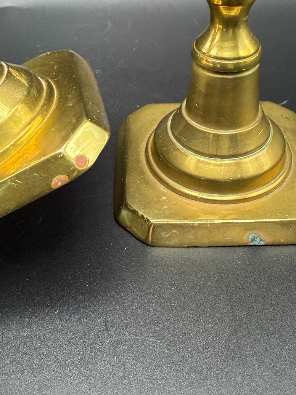 Vintage English Brass Beehive & Diamond 8 Inch Candlesticks - Matched Pair
