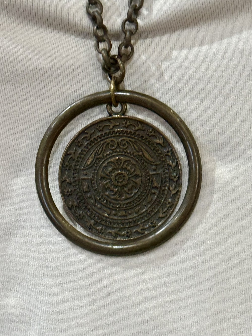 Necklace - Bronze Patterned Medallion & Chain