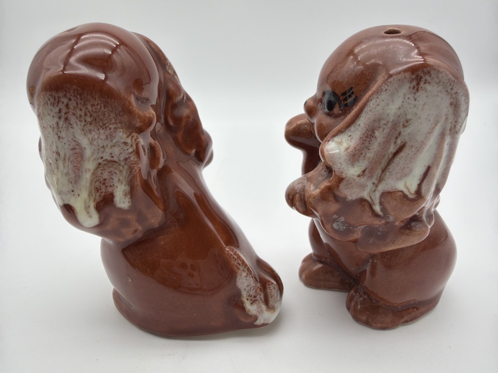 Vintage Brown Drip Glaze Puppy Dog Salt & Pepper Shakers