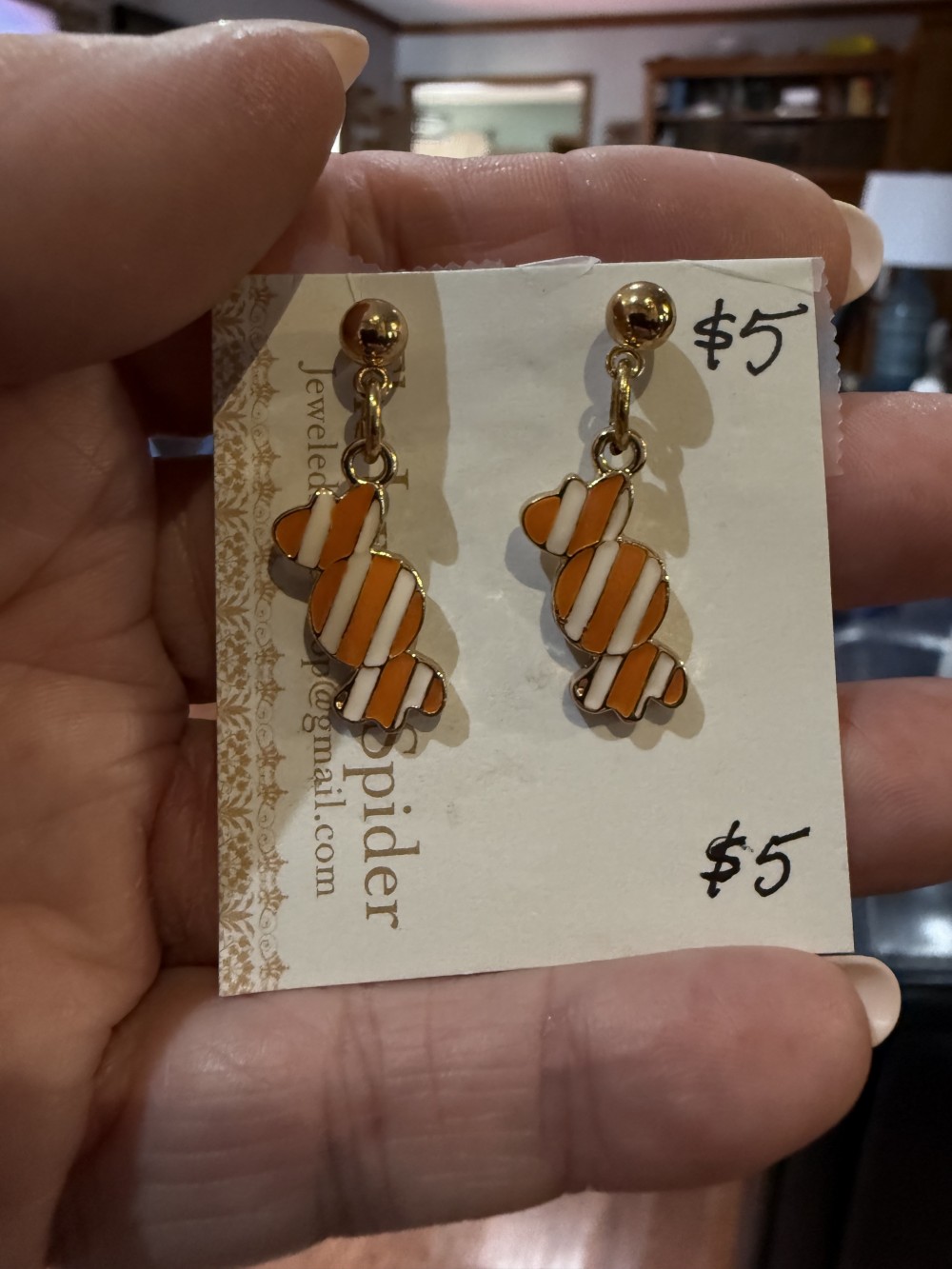 Stud Earrings - Candy Enamel Orange Striped Set in Gold
