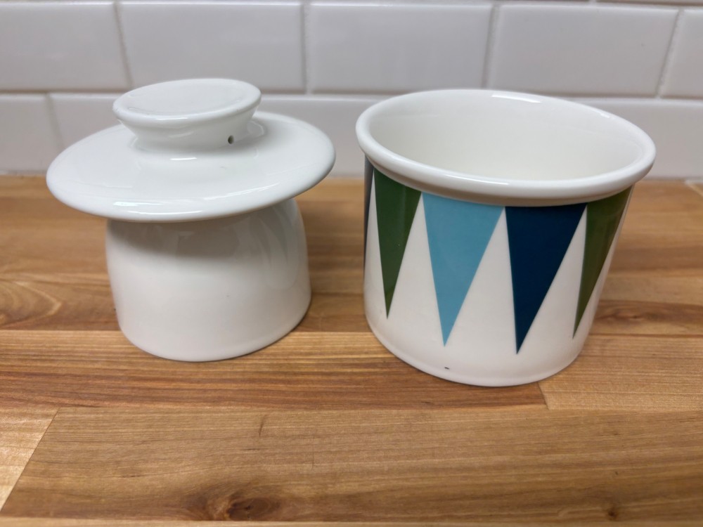 Butter Crock Sweeese Ceramic French Butter Keeper Blue Green Geometric Countertop