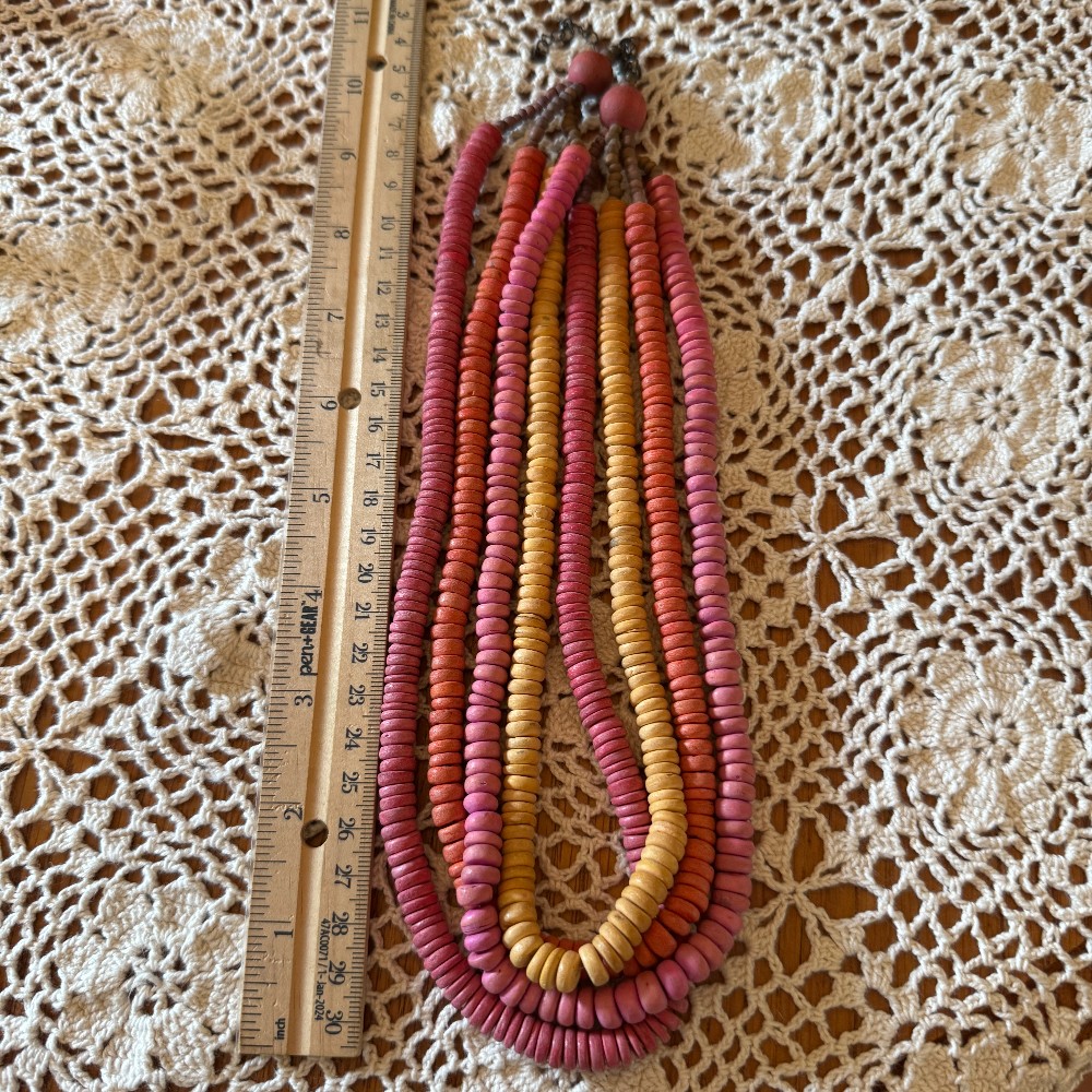 Multi-Strand Wood Bead Necklace Warm Tones