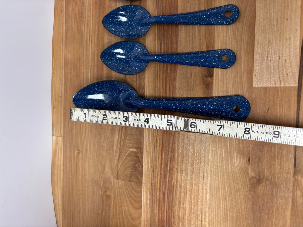 Blue Speckled Enamelware Vintage Spoon Set of 5 Graniteware Camping Utensils