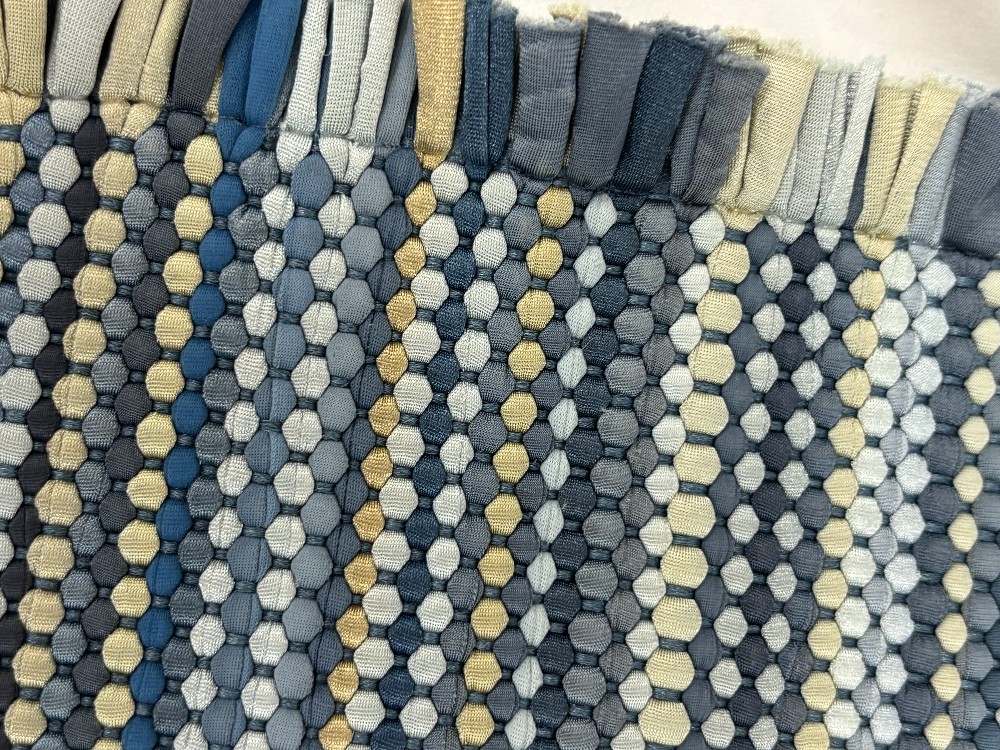 Kitchen placemats set of 5 & 2 hot pads woven shades of blue & tan