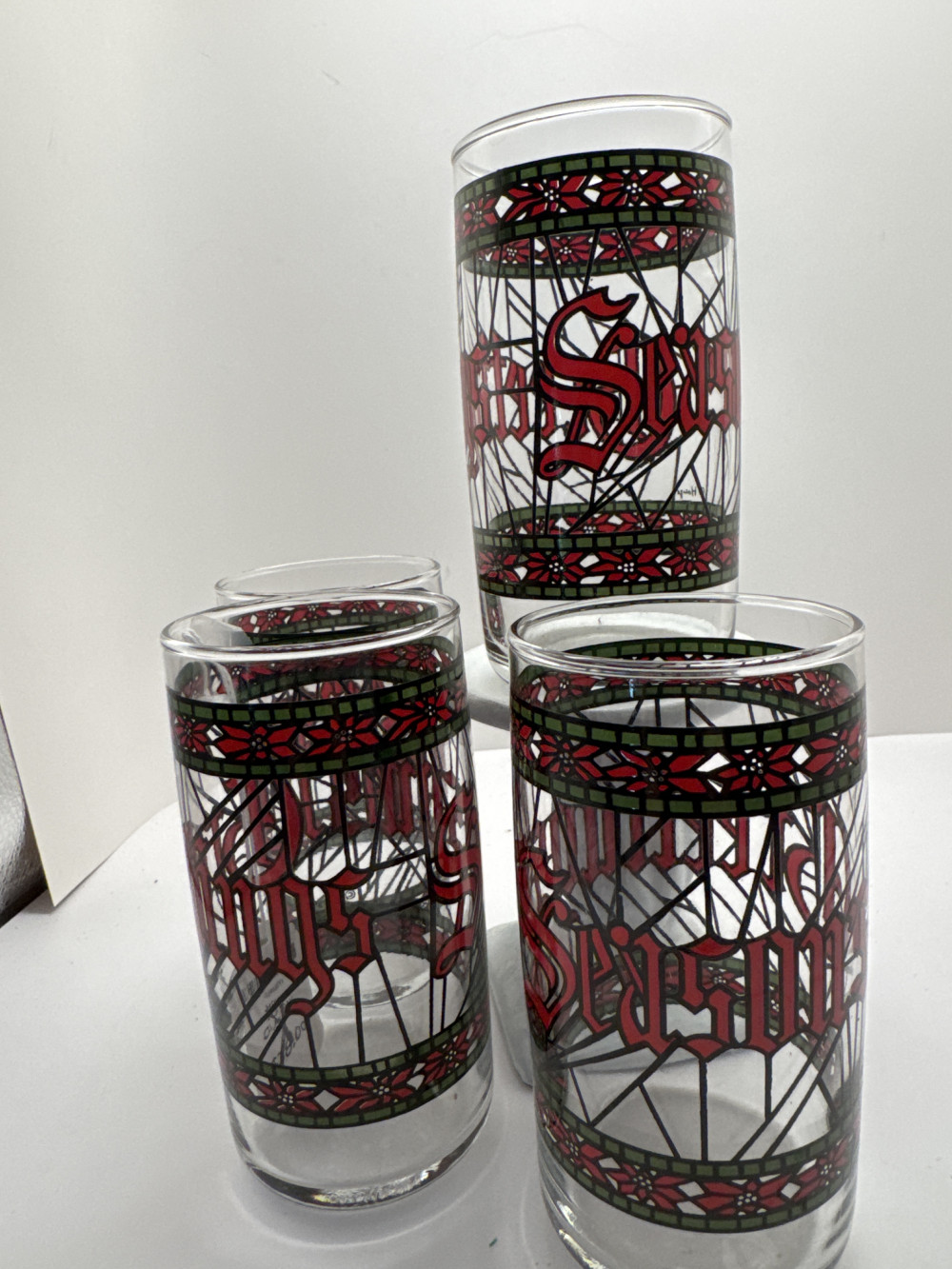 VINTAGE HOLIDAY GLASSES, STAINED GLASS STYLE (4)