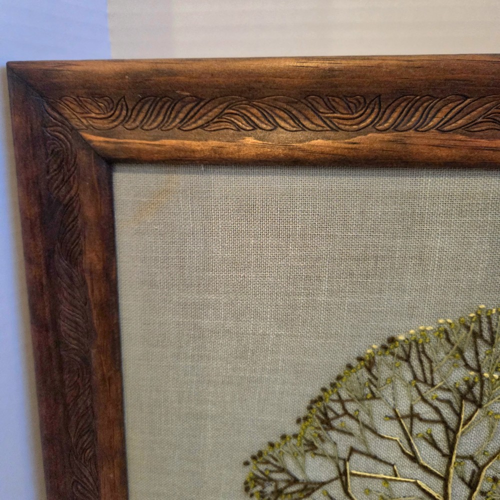 VTG Crewel Paragon Waking Willow Tree Blue Sky Embroidered Framed No Glass