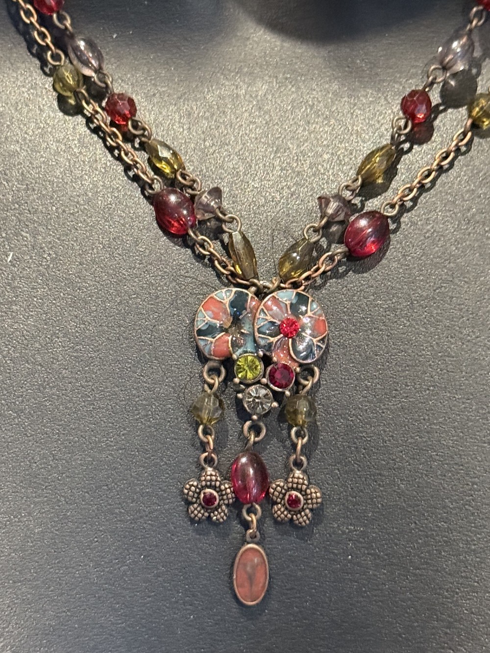 Necklace - Enamel Beaded Pendant with Copper Beaded Chain