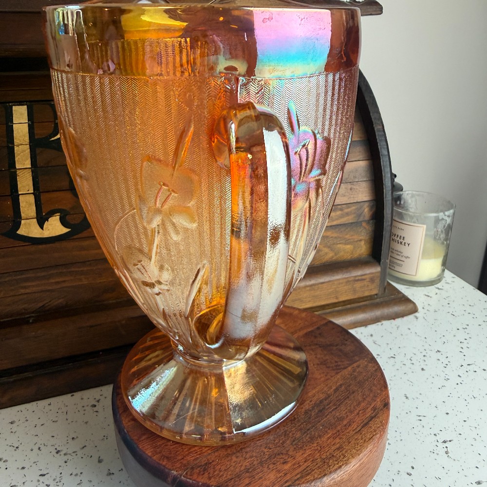 Jeannette Glass Iris and Herringbone Marigold Carnival Glass Pitcher - DANA