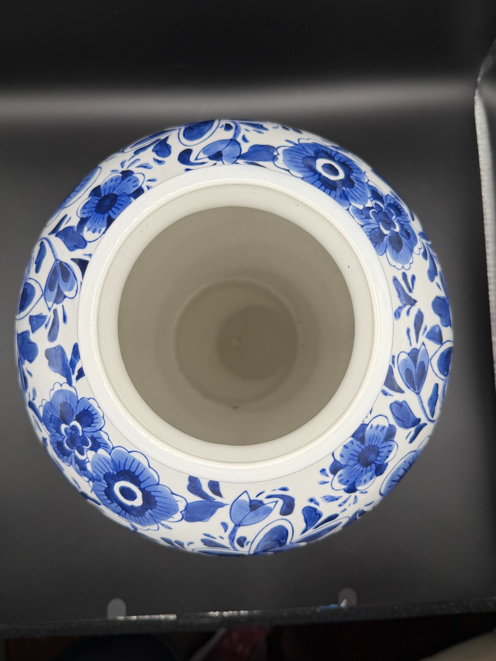 Vintage Delft Style Blue & White Floral Ceramic Ovoid Vase – Shape No. 6
