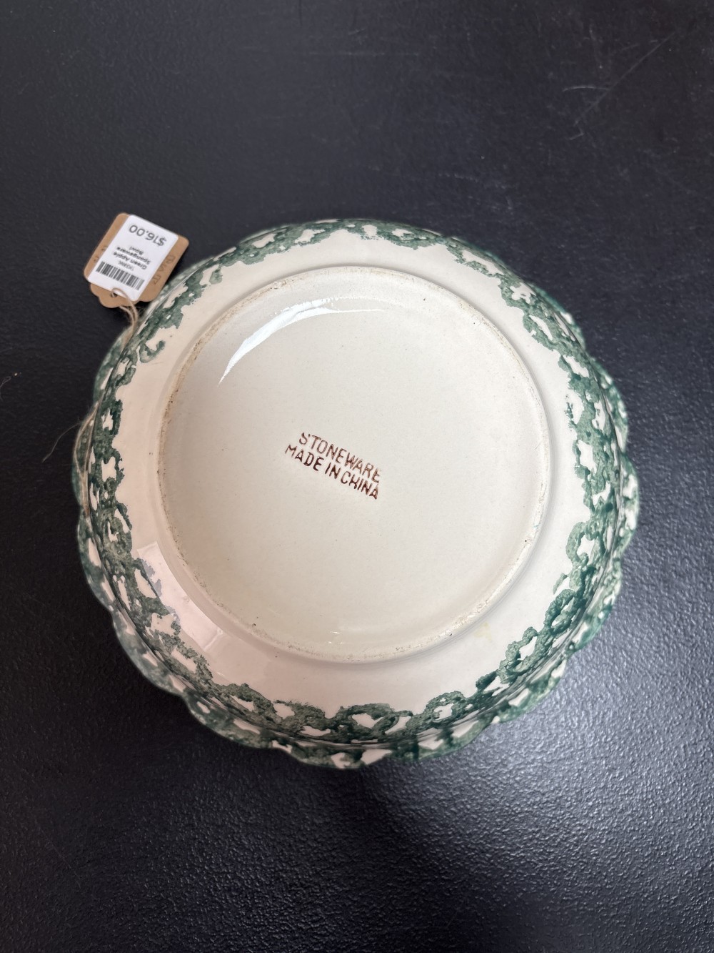 Green Apple Spongeware Bowl 9 inch x 3.5 inch