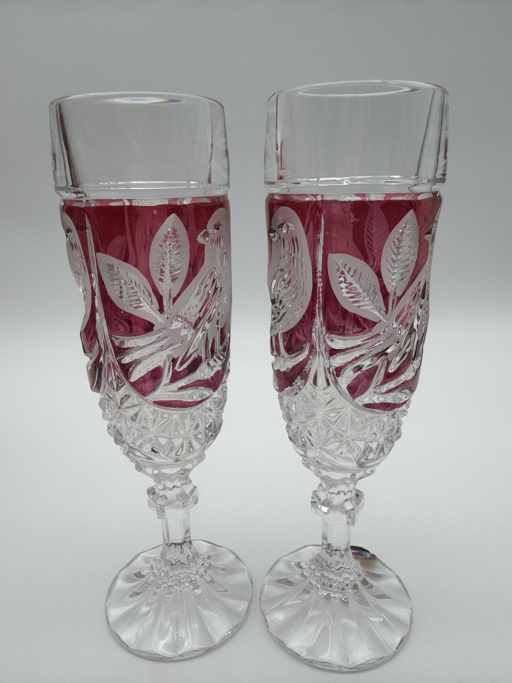 Hofbauer Byrdes Ruby Crystal Champagne Flutes