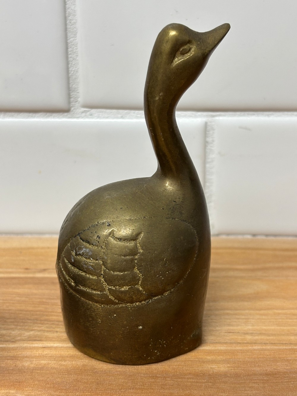 Brass Swan Bell Vintage Hand Bell Bird Figurine Cottagecore