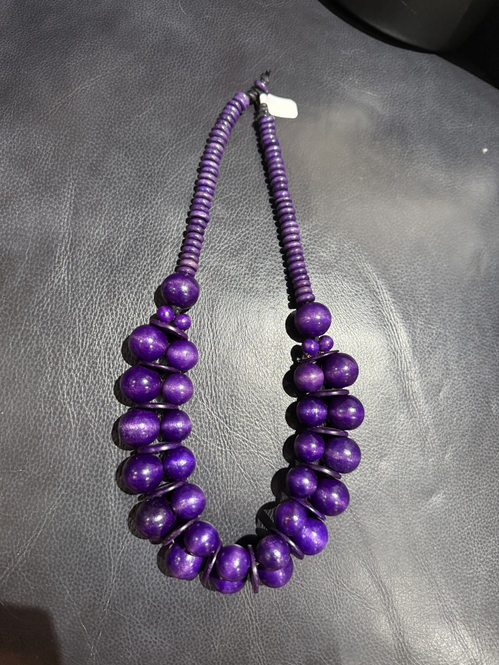Necklace - Large Beaded Purple Double Layer Wood