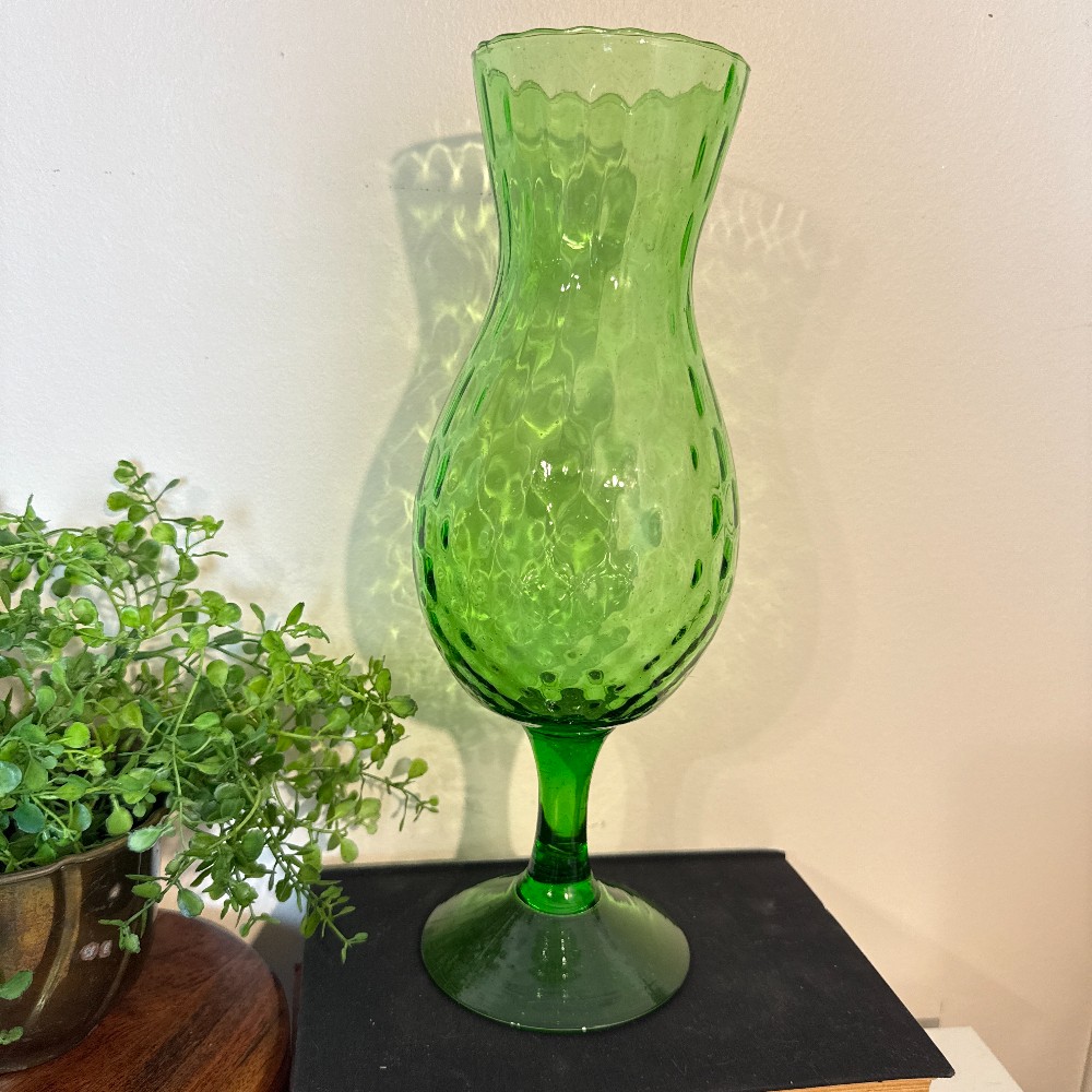 Vintage Empoli Green Diamond Optic Footed Vase
