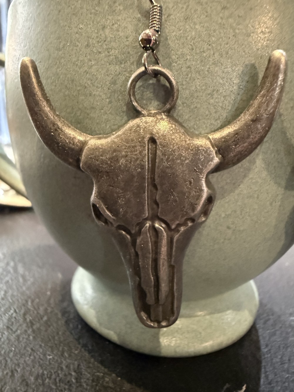 Earrings - Steer Skulls with Horns Pewter