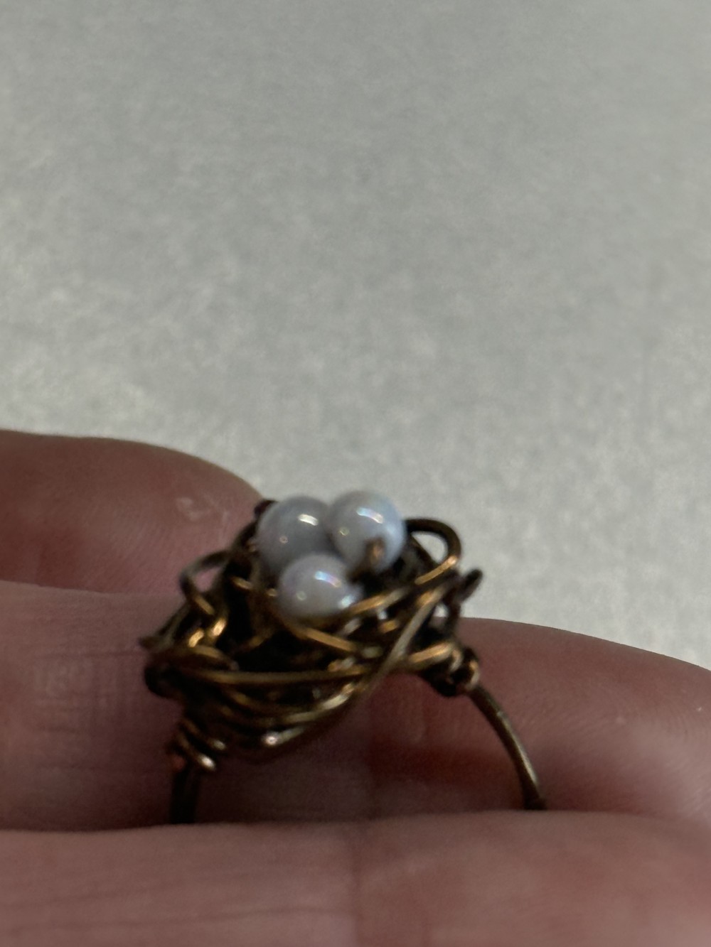 Ring - Bird Nest Brown Wire Wrapped Three White Eggs