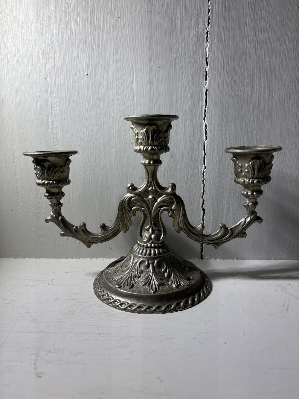 Vintage Pewter 2 Arm 3 Mid Century Candle Holder Candelabra 5.5 inch Tall