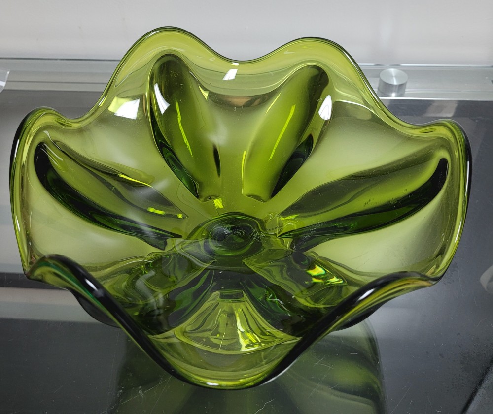 VTG 1964 Viking Glass 1434 Six Finger Compote Avocado