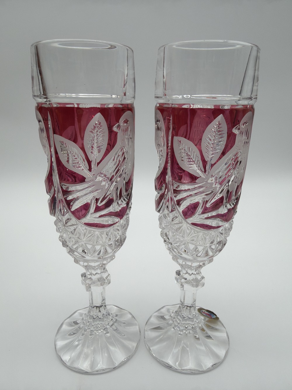 Hofbauer Byrdes Ruby Crystal Champagne Flutes